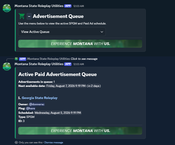 Montana advertisement queue