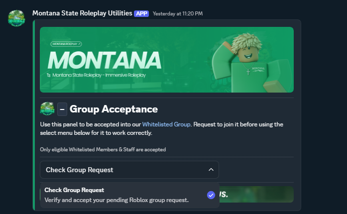 Montana group acceptance system