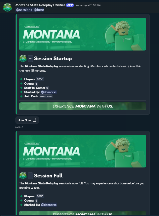 Montana session startup and full system