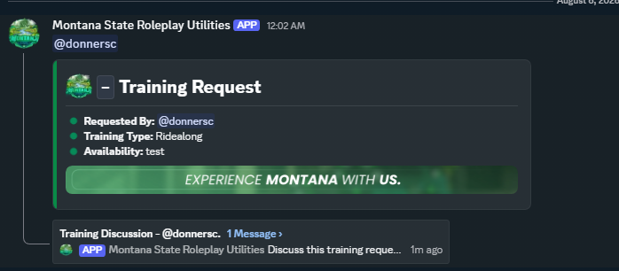 Montana training request system