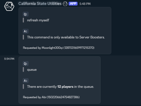 Discord queue status responses